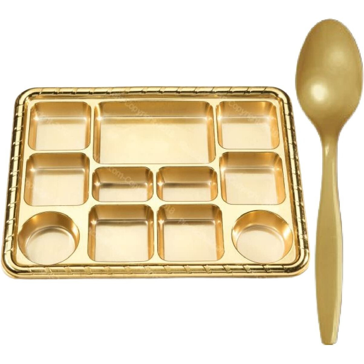 11 Compartment Disposable Gold Plates - Indian Thali Plastic Tray