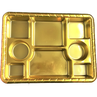 8 Compartment Disposable Gold Plates - Indian Thali Plastic Tray