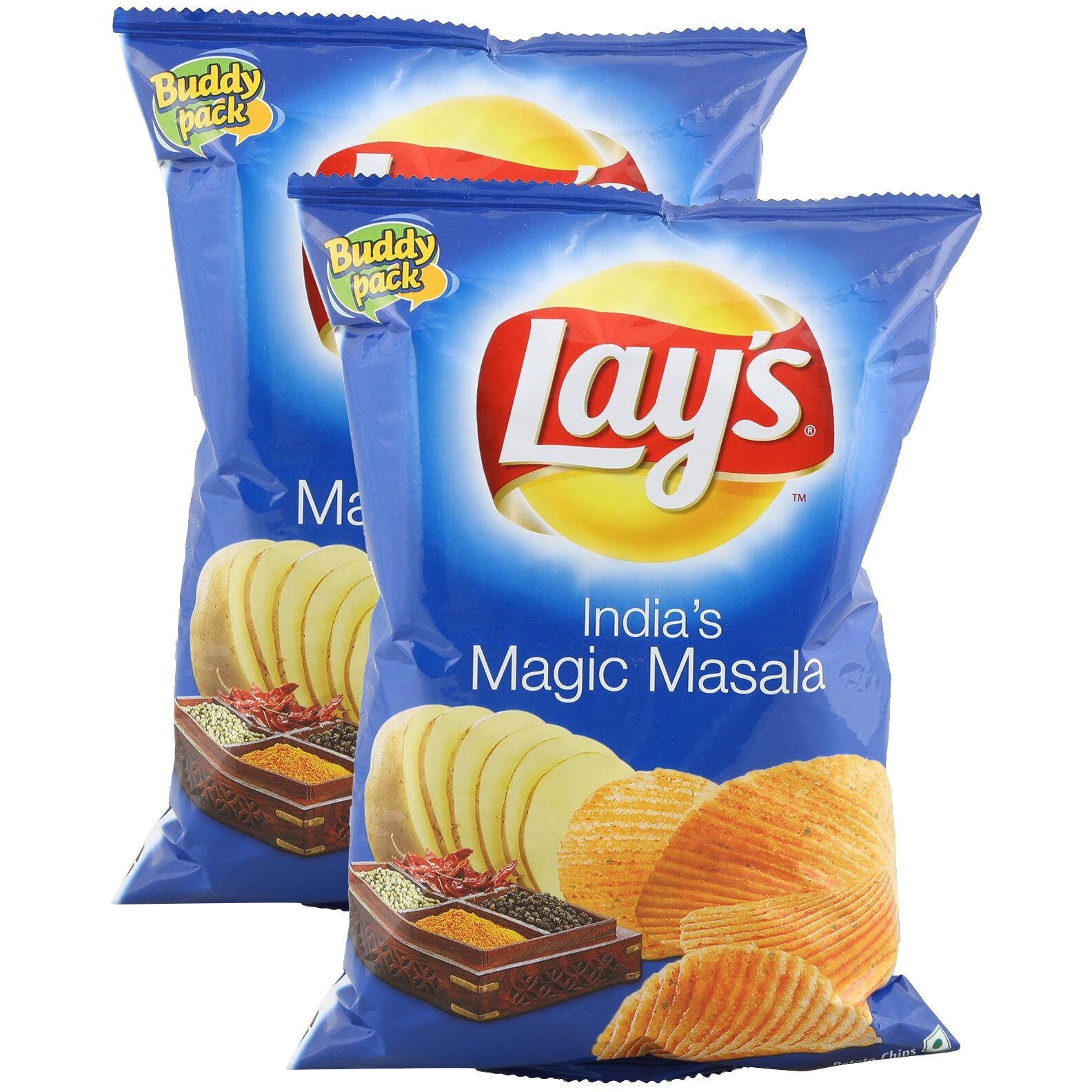 Lays Potato Chips - India's Magic Masala, 52 grams (1.83 oz) (Pack of 2) - India - Vegetarian