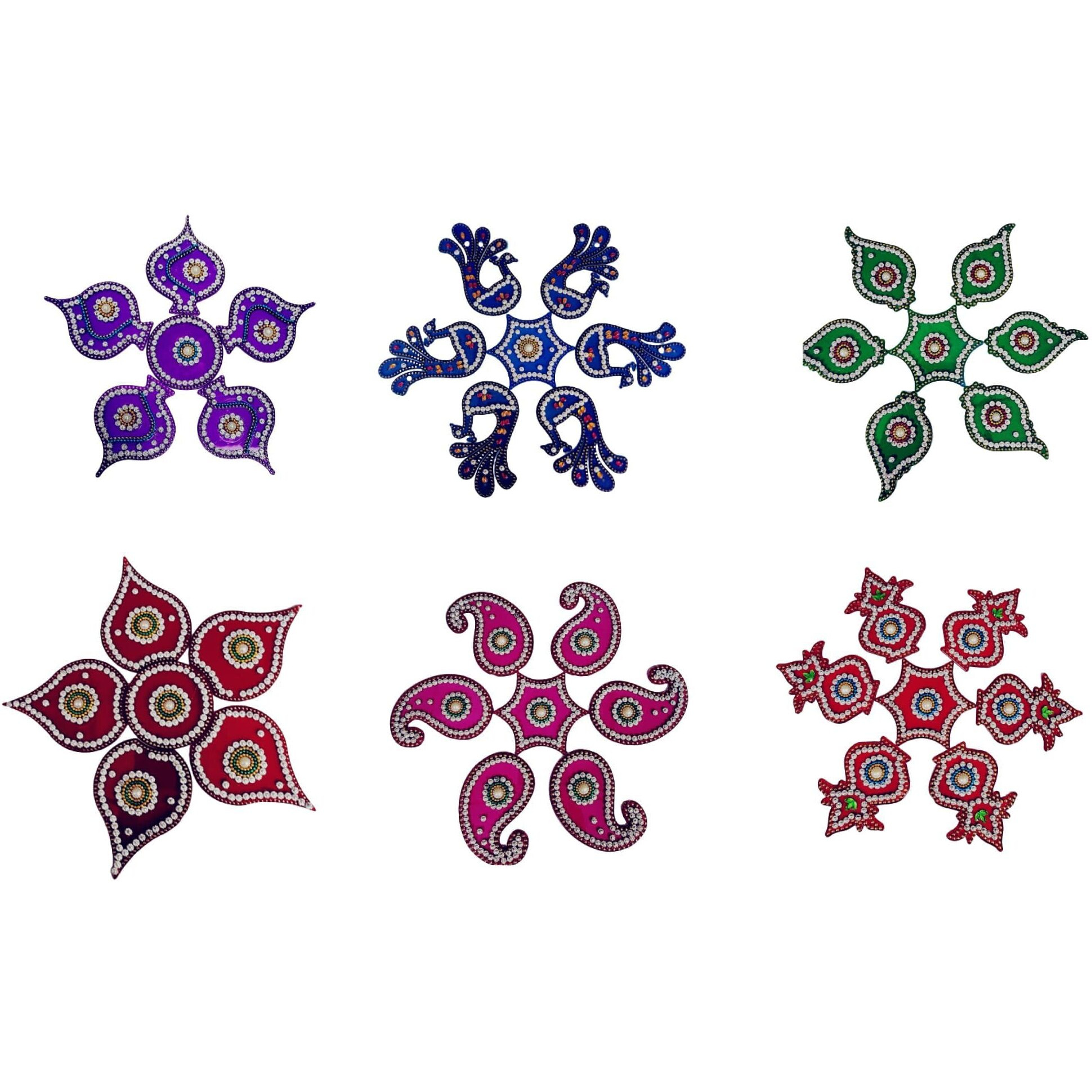 Multicolor Acrylic Diali Rangoli Stickers for Diali Rangoli Acrylic Design Rangoli Decoration for Home Acrylic Rangoli for Floor Sticker for Navratri Diali - Assorted Colors