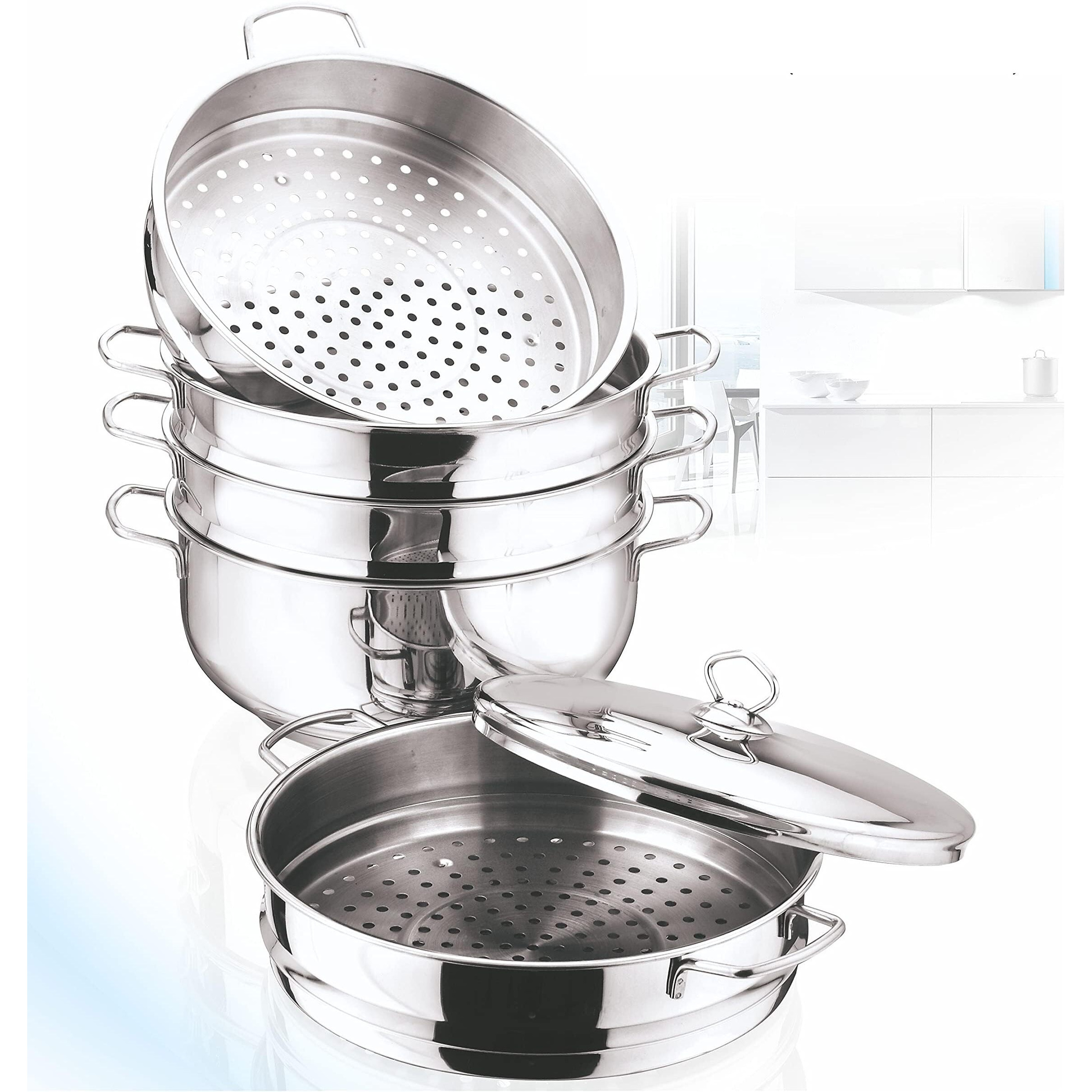 Vinod 5-Tier Stainless Steel Steam Cooker Manti Momos Steamer /Lid, 10 , Silver