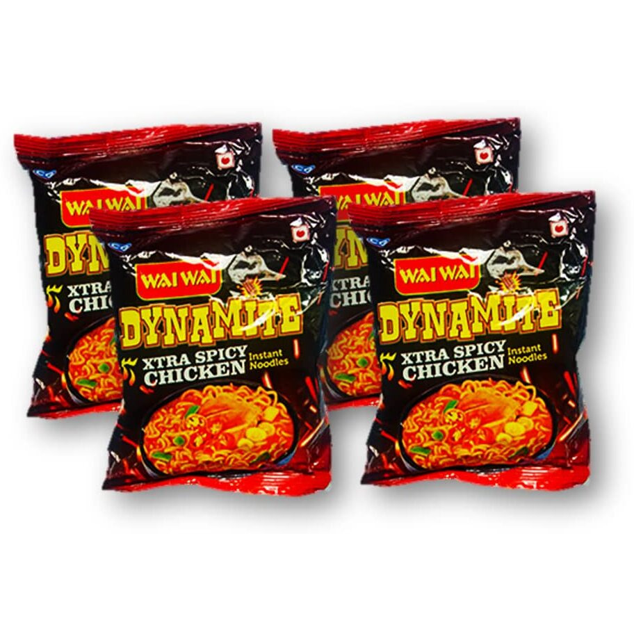 Wai Wai Dynamite Xtra Spicy Chicken Instant Noodles 100g (Pack of 4) Unique