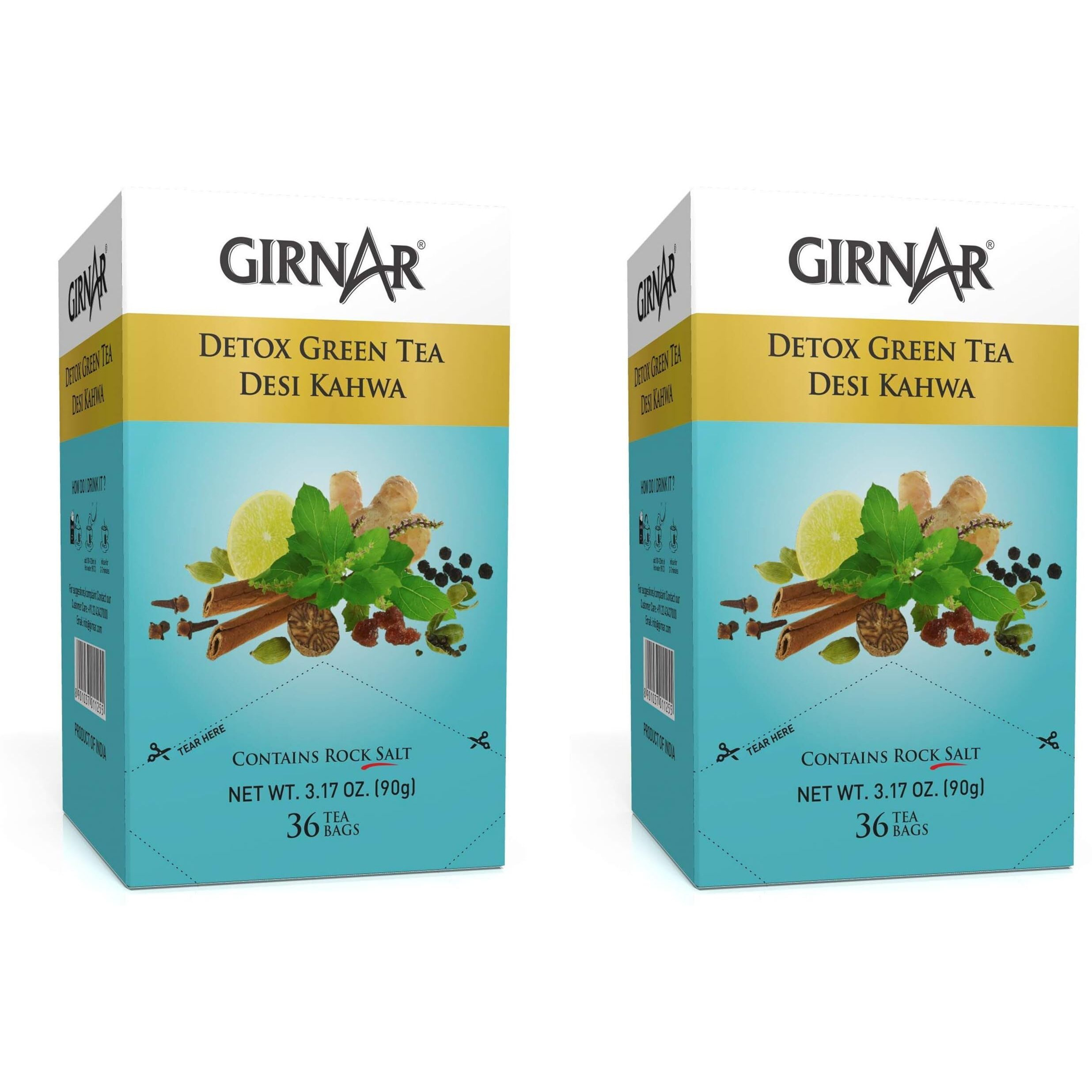 Girnar Green Tea Desi Kaha (Detox Tea) - 36 Tea Bags X 2 Packs