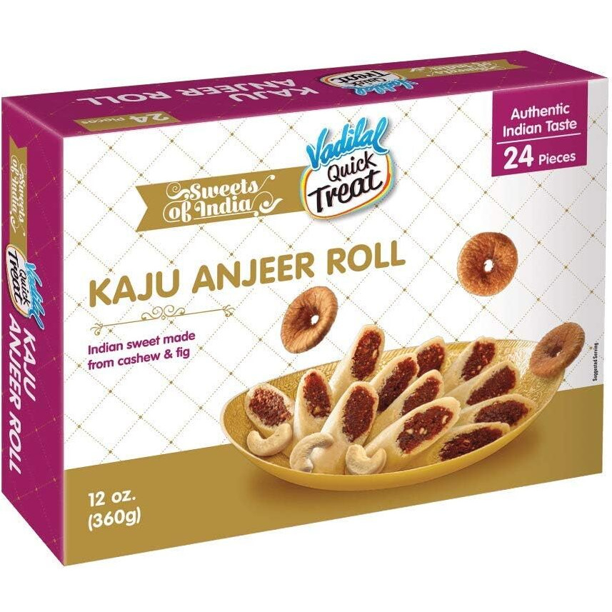 Vadilal Kaju Anjeer Roll 360 Grams (36pcs) Authentic Indian Seets Made With Cashe Nuts & Fig.