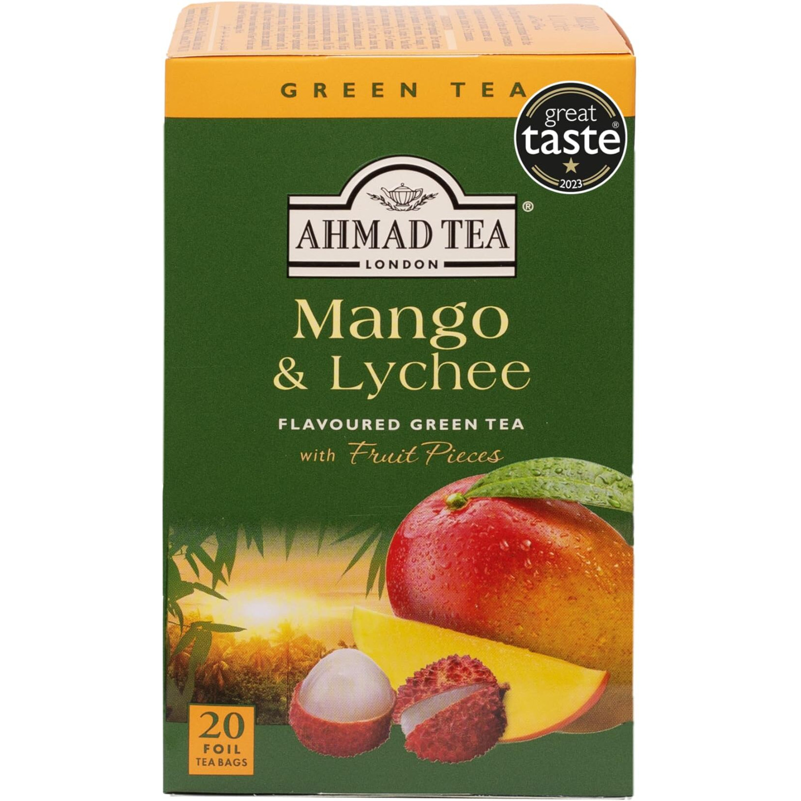 Ahmad Tea Green Tea, Mango and Lychee Teabags, 20 ct (Pack of 6) - Caffeinated and Sugar-Free