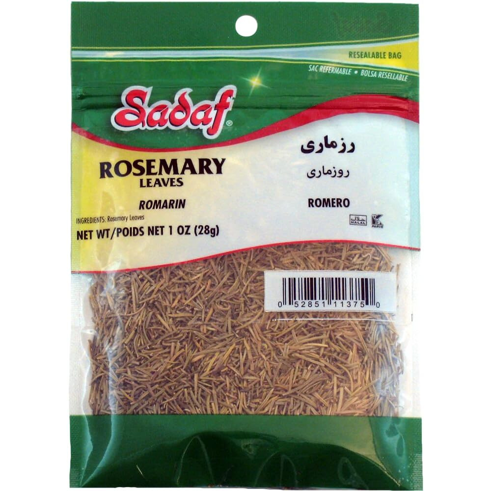 Sadaf Rosemary Leaves - Dried Rosemary Leaves for Cooking and Food Flavoring - Romero - Halal - Kosher - 1 Oz Resealable Bag