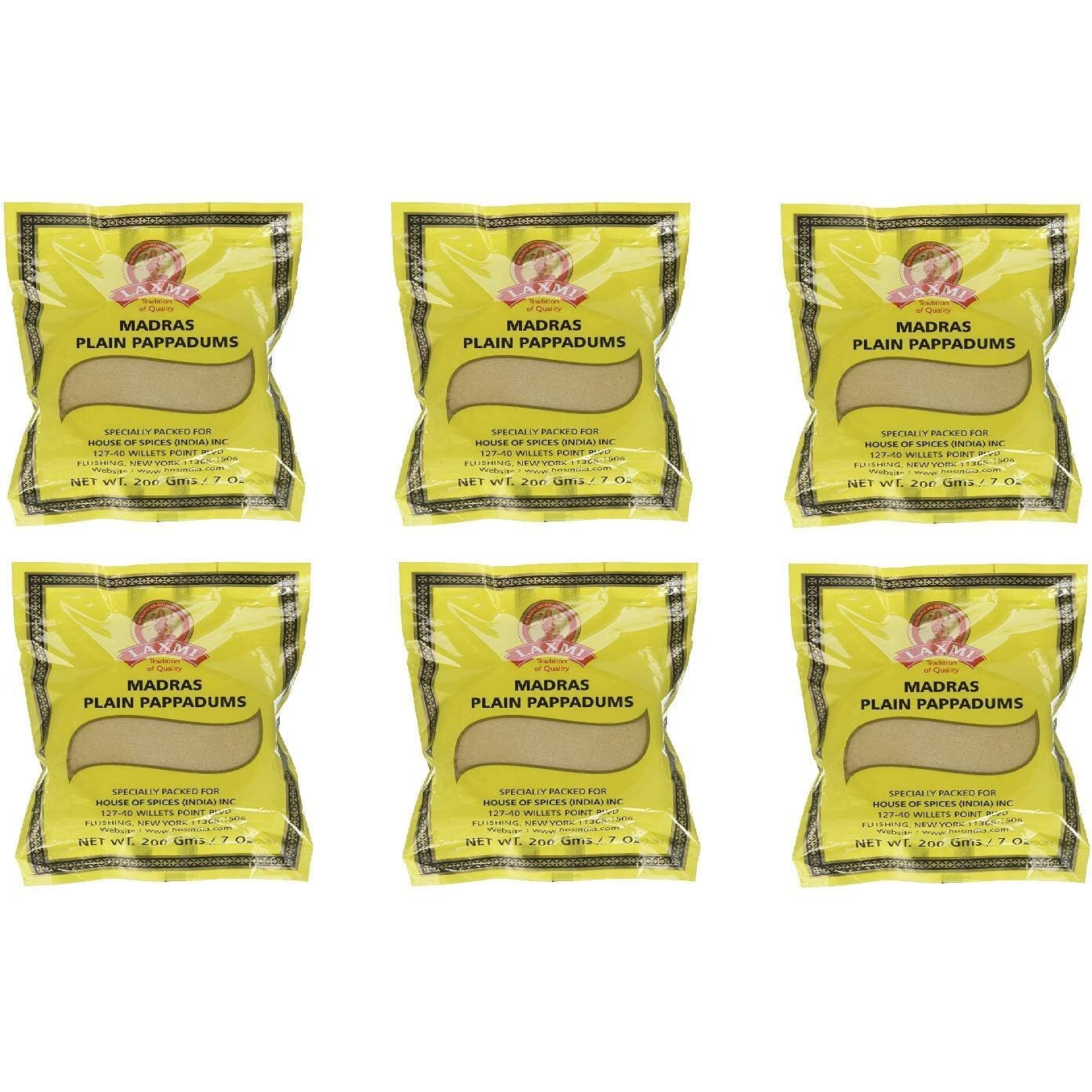 Laxmi Plain Pappadums & Appalam - Choose Quanity - Ships From California (Madras Plain Pappadums ( Yello Pack ), 6 PACK)