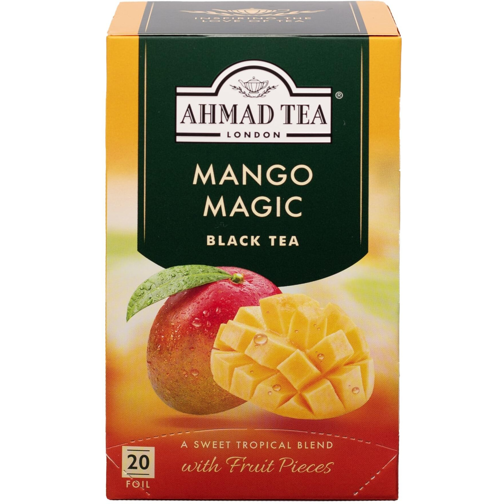 Ahmad Tea Black Tea, Mango Magic Teabags, 20 ct (Pack of 1) - Caffeinated & Sugar-Free