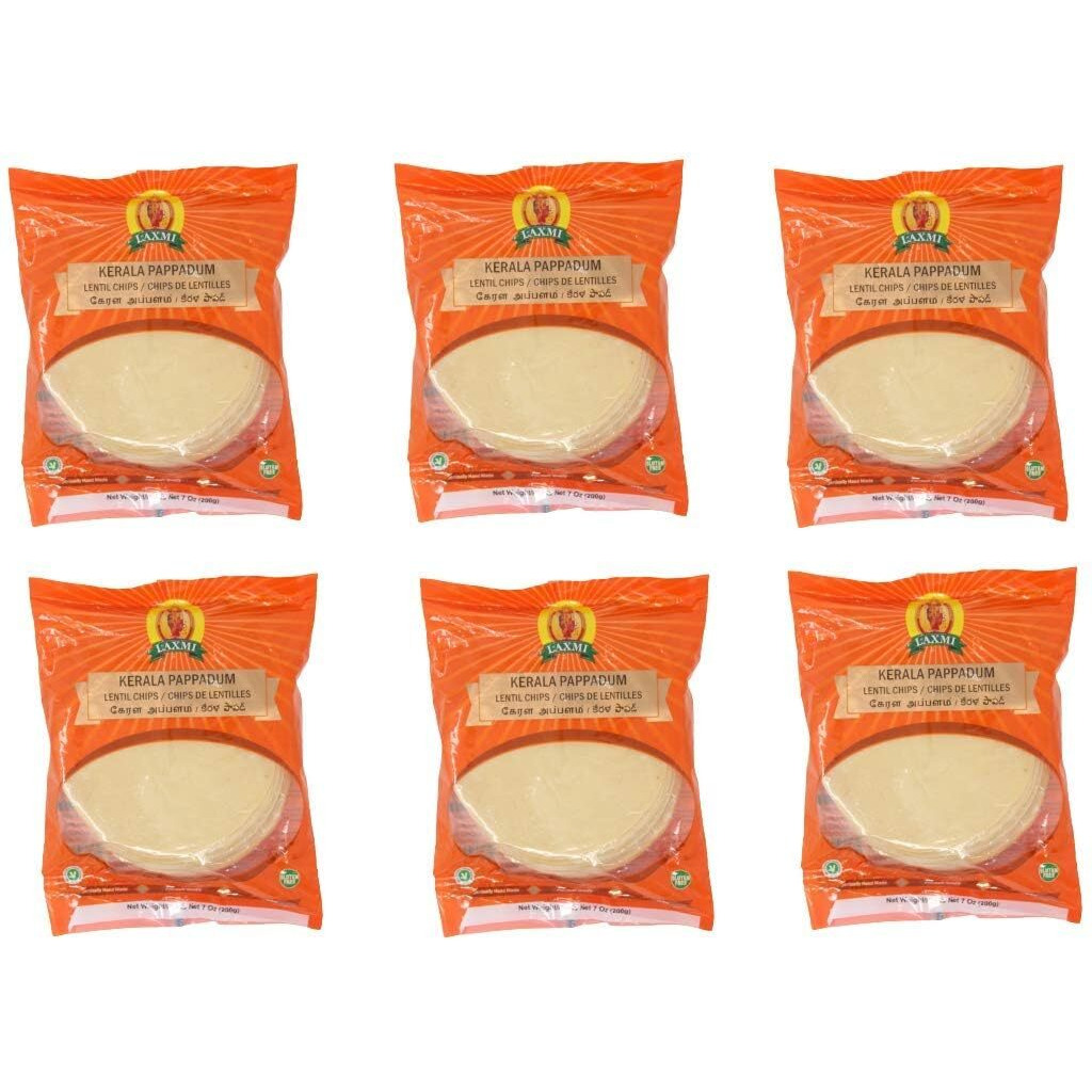 Laxmi Plain Pappadums & Appalam - Choose Quanity - Ships From California (Kerala Pappadum ( Orange Pack ), 6 PACK)