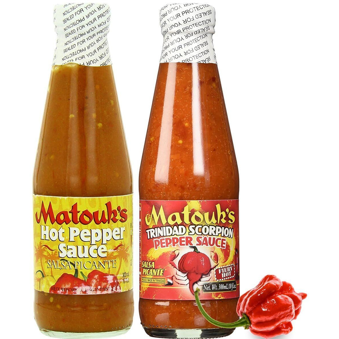 Matouk's HOT PEPPER SAUCE and Trinidad Scorpion Pepper Sauce 10oz (Pack of 2)