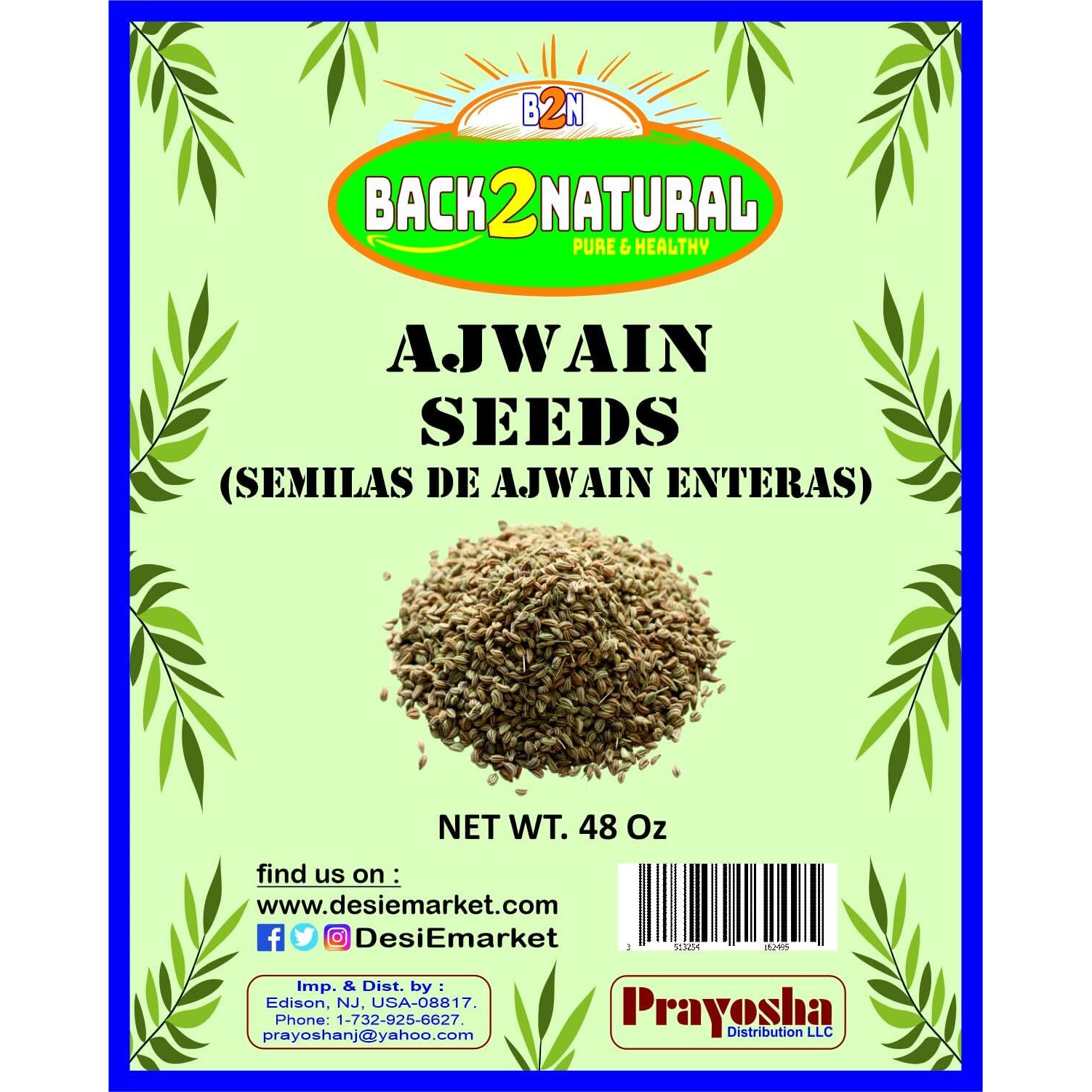 Back2Natural Ajain Seeds (Carom Bishops Weed) Spice Whole 48oz Natural | Vegan | Gluten Friendly | NON-GMO | Indian Origin