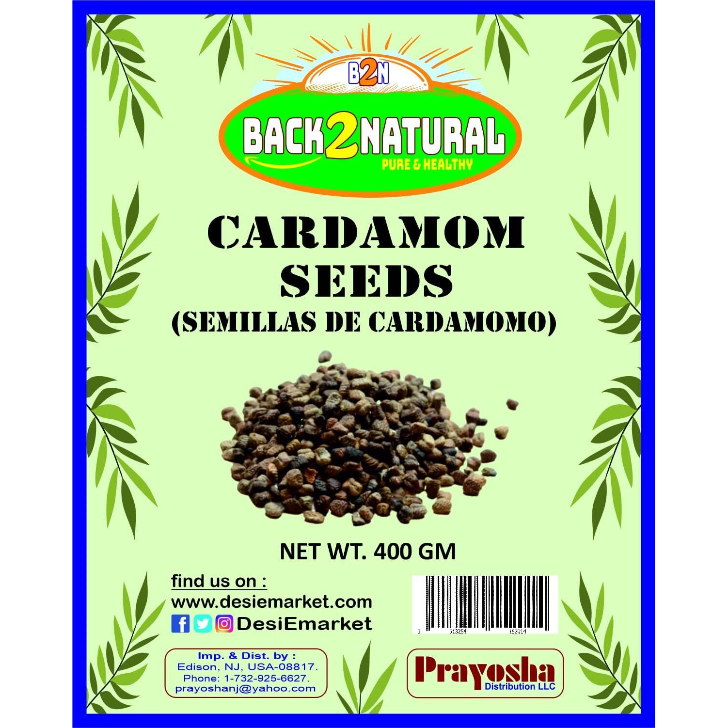 Back2Natural Cardamom (Elachi) Decorticated Seeds Indian Spice 14oz (400g) ~ All Natural | Vegan | Gluten Friendly | NON-GMO | Indian Origin