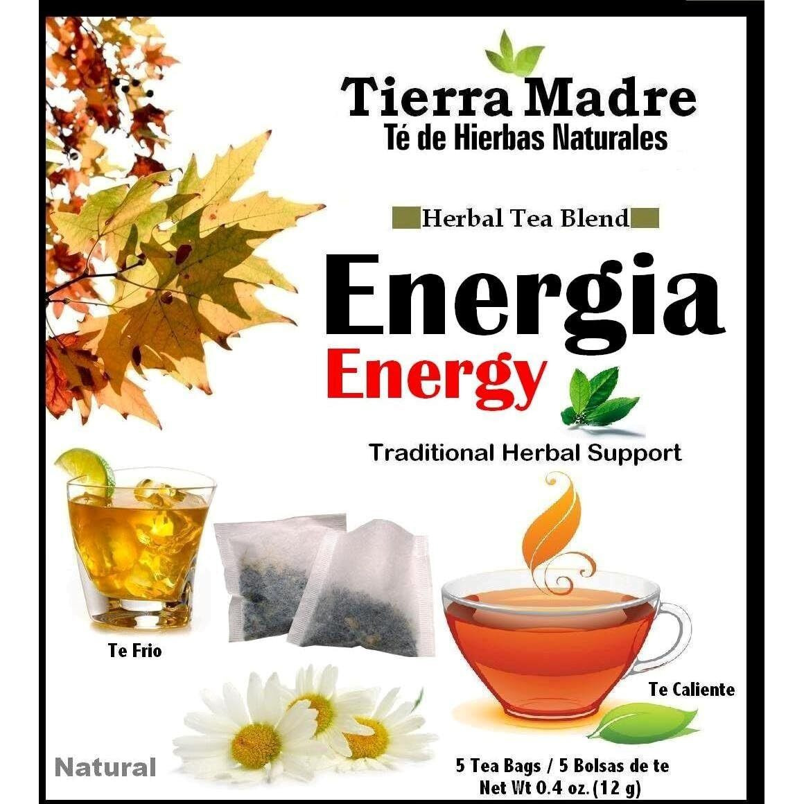 Tierra Madre Energy Tea Tradiconal Herbal Support - 10 Pack of 5 tea Bags / 0.2 Ounces