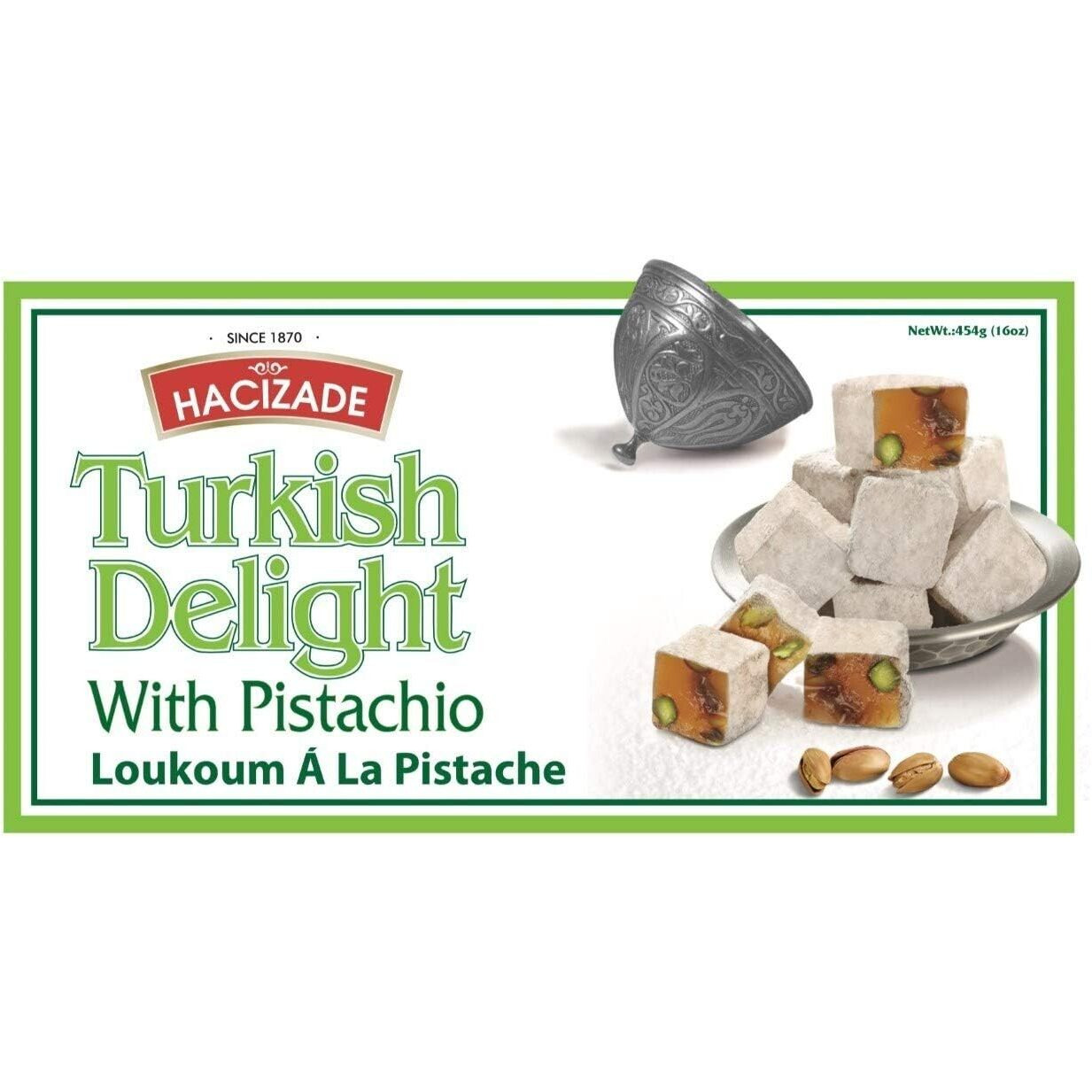 Hacizade Turkish Delight Candy ith Pistachio, 16 Ounce