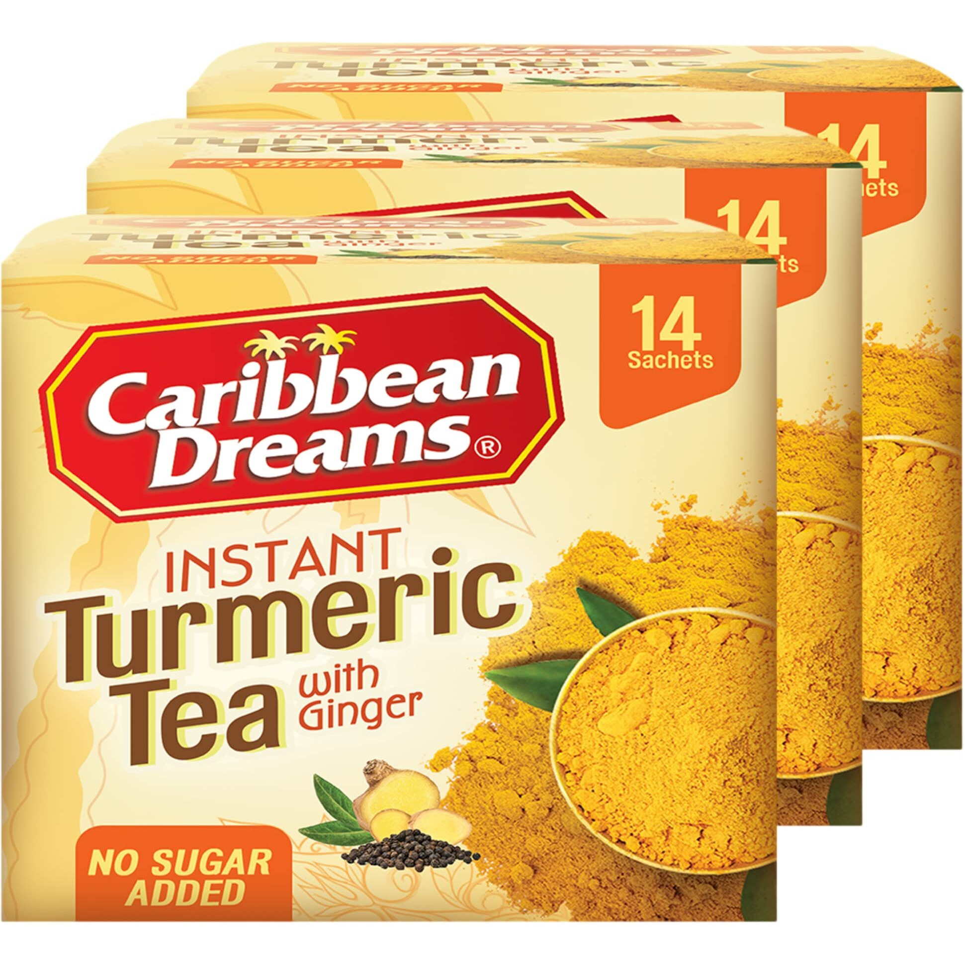 Caribbean Dreams Instant Turmeric Tea ith No Added Sugar (3 Packs ith 14 x 3g Bags - Total 42 Tea Bags)