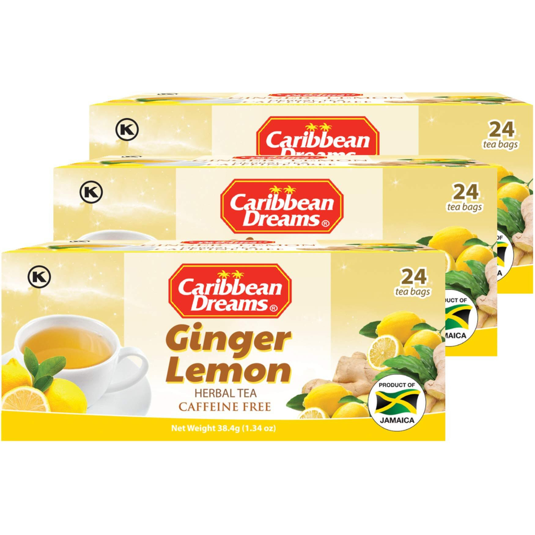 Caribbean Dreams Ginger Lemon Tea, 24 Tea Bags, 38.4g (Pack Of 3)