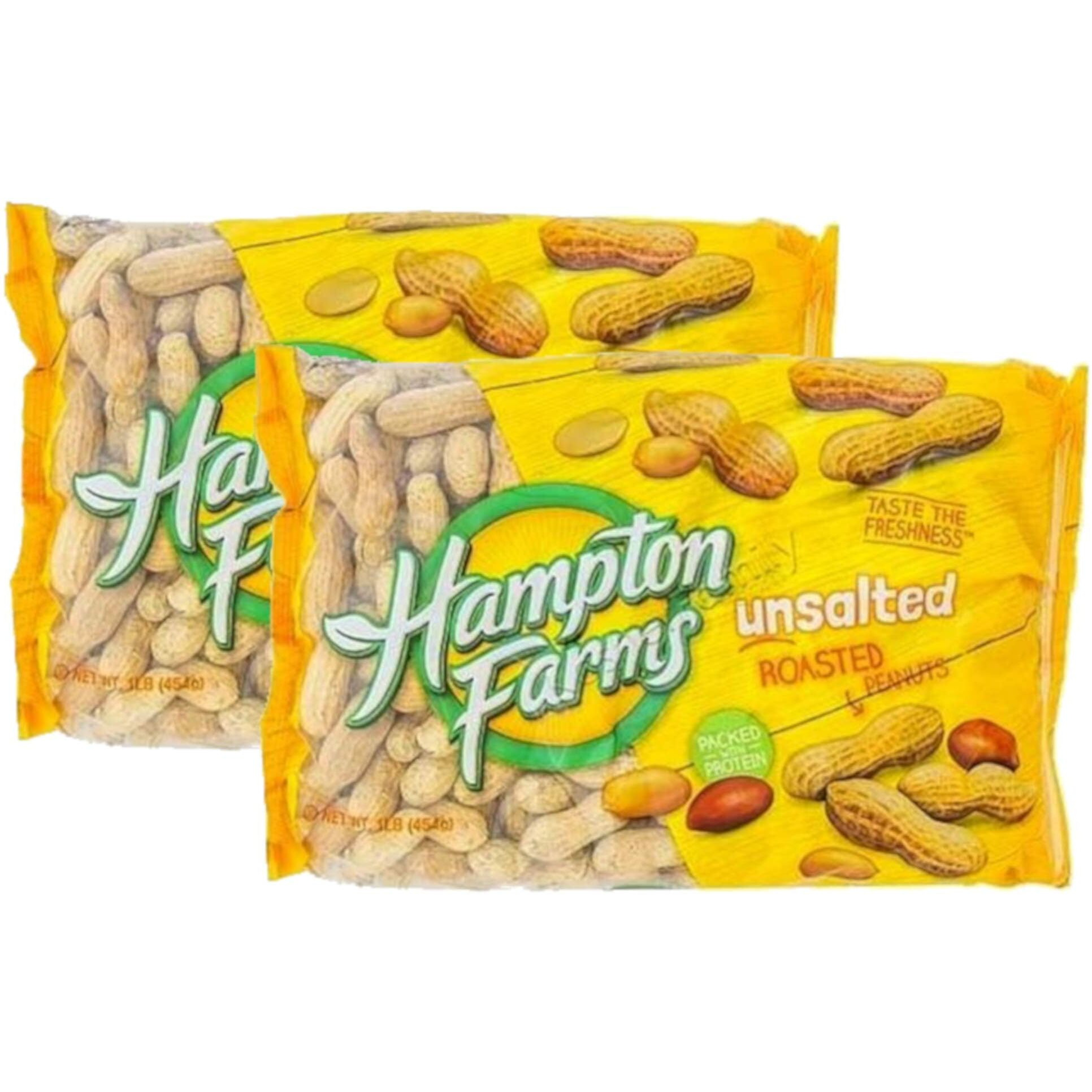 Hampton Farms Unsalted Roasted Peanuts 16 oz (Pack of 2).