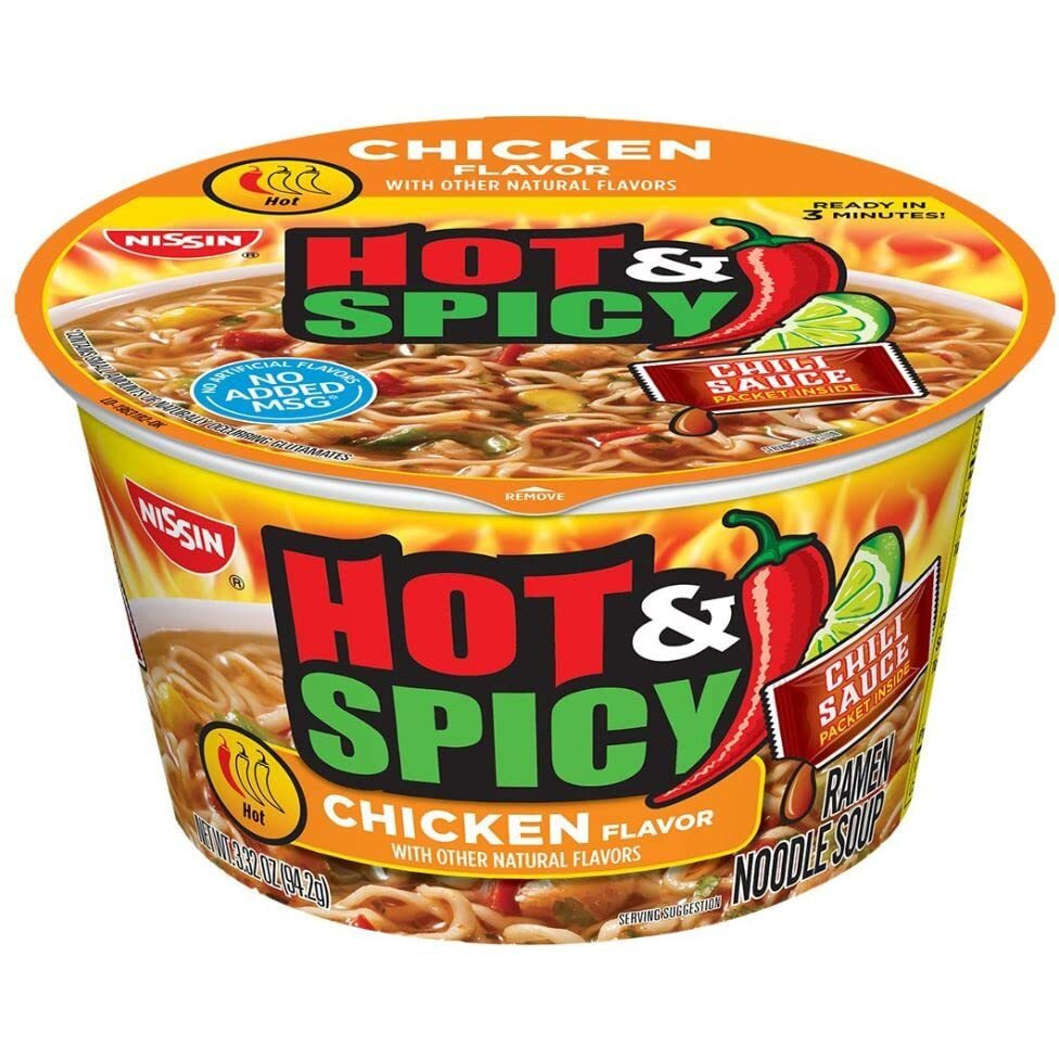 Nissin Bol Noodles HOT & Spicy CHICKEN Flavor Microavable Noodles & Soup ith Zero Trans FAT for Best in Ramen Instant Noddle Soup 6 Bols