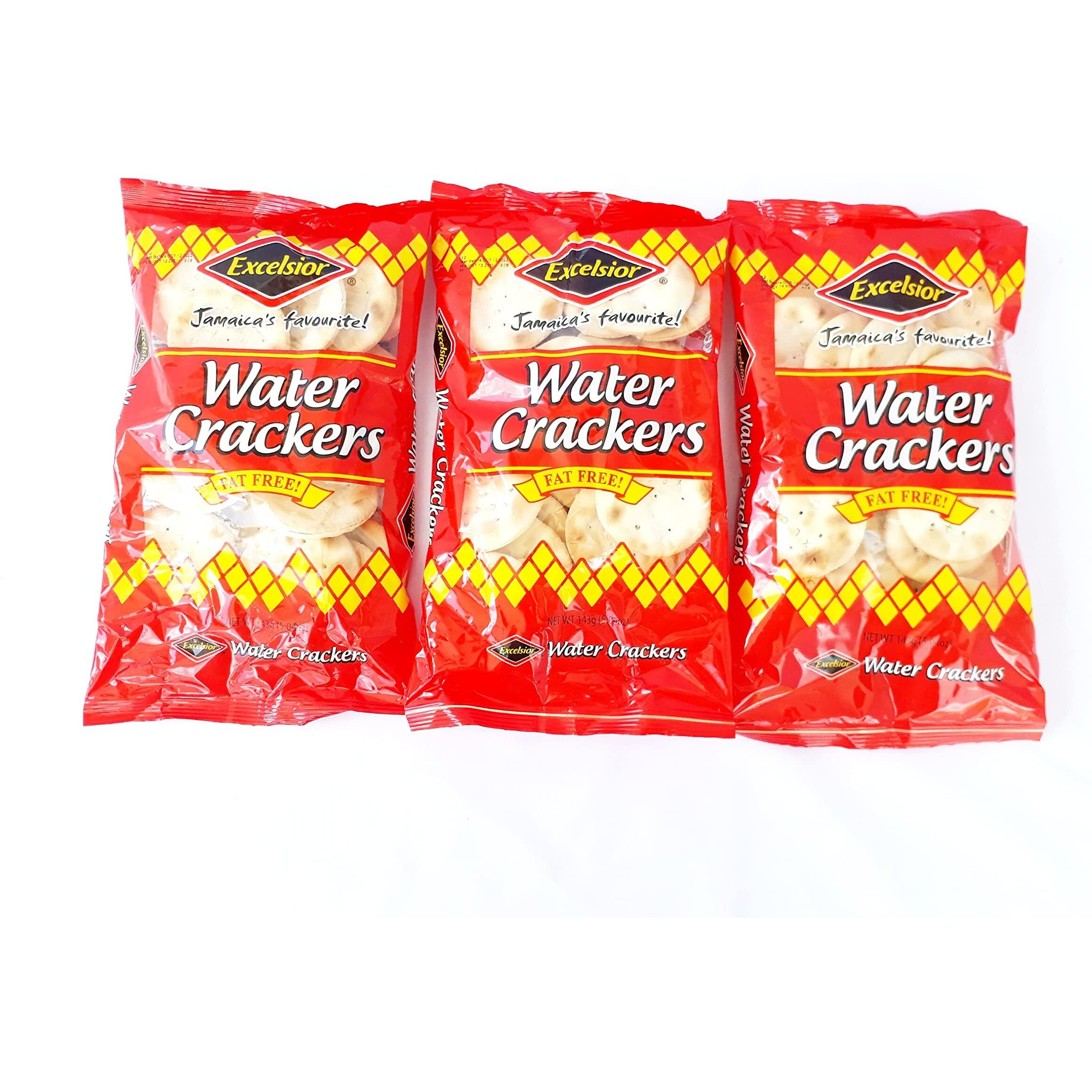 Excelsior Original Water Crackers FAT FREE (Pack of 3) (143g/5.04oz) Jamaica's Favourite