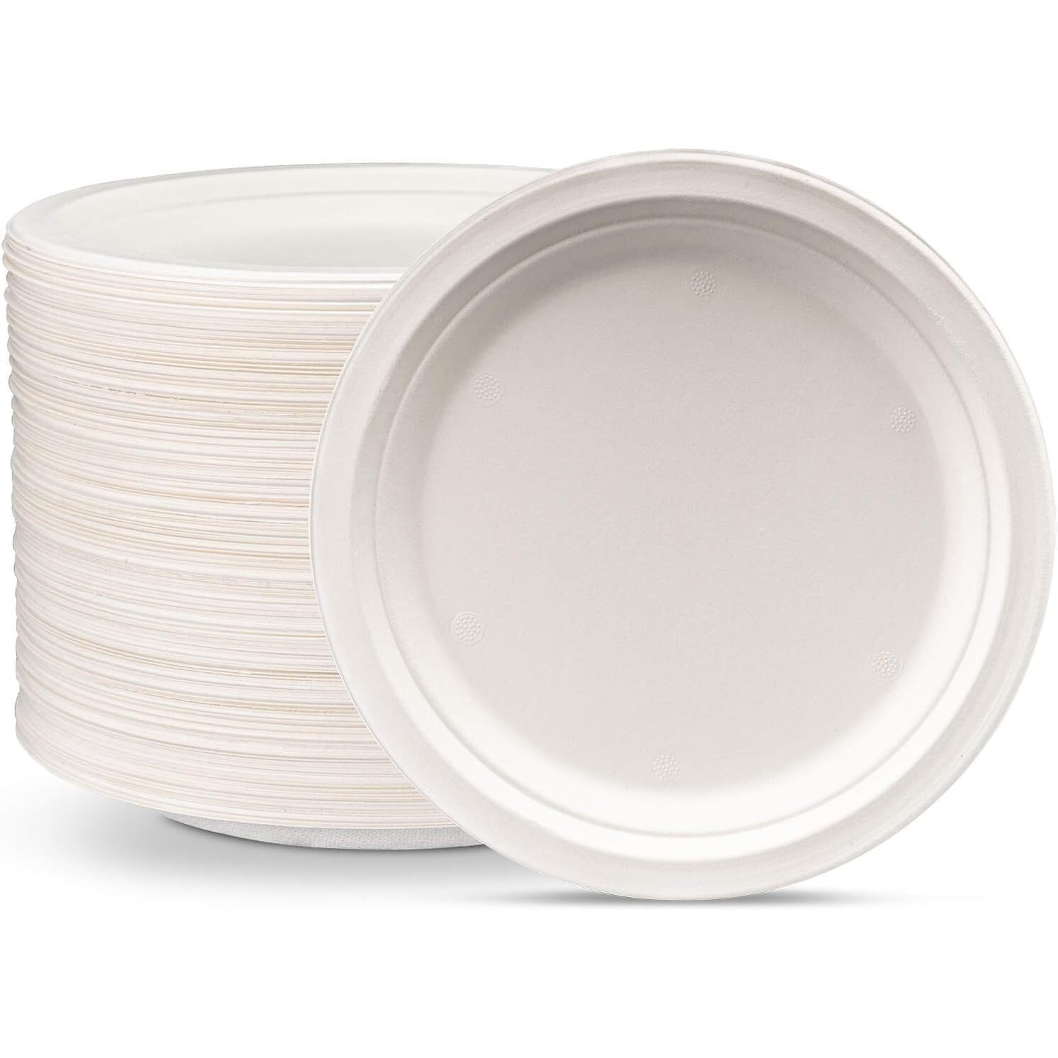 500 Pack 9-inch 100% Compostable Heavy-Duty Paper Plates Eco-Friendly Disposable Sugarcane Plates