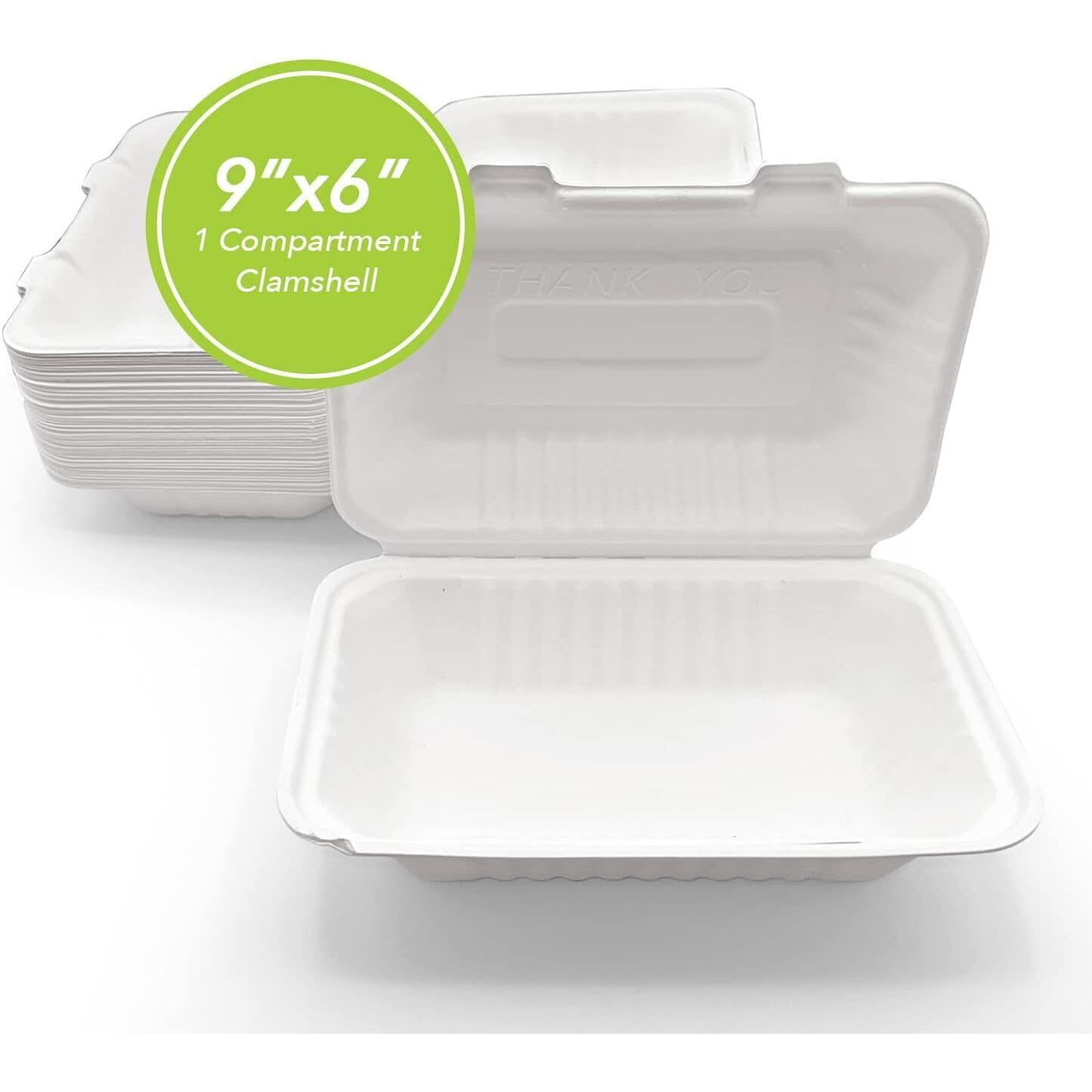 250 Pack 9  X 6  1 COMPARTMENT BAGASSE CLAMSHELL. Heavy-Duty- Super Strong- Natural- Eco-Friendly Disposable Bagasse Clamshell, 100% Biodegradable 9 x 6 inch clamshell Biryani Box