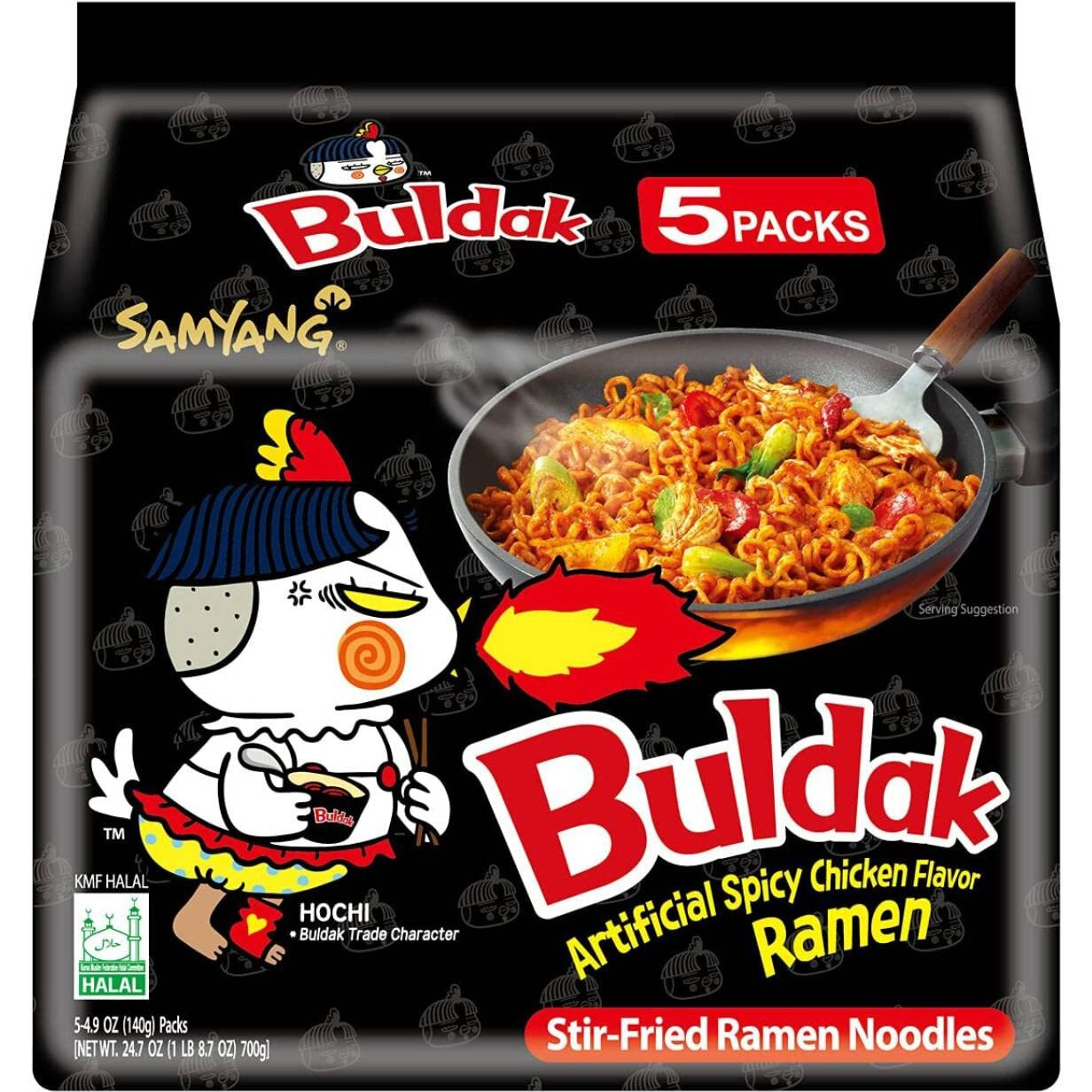 Samyang Buldak Spicy Ramen, Hot Chicken Ramen, Korean Stir-Fried Instant Noodle, Original, 1 Bag ith 5 Pack