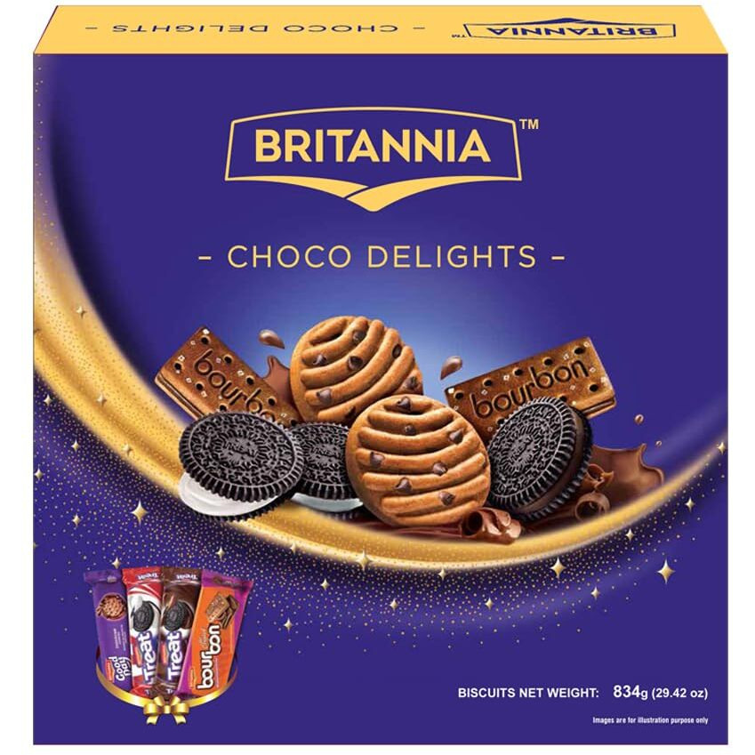 Britannia Choco Delights Gift Pack 29.41oz (834g) - Cookies & Biscuits Gift Pack - Breakfast & Tea Time Snacks - Delicious Grocery Cookies - Treat for Friends & Family (Pack of 1)