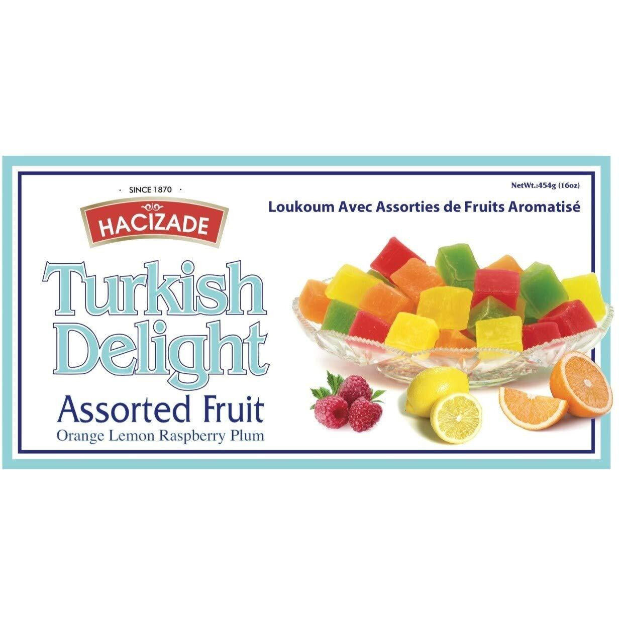 Hacizade Turkish Delight Assorted Fruit Candy, Rose, Mint, Lemon and Orange, 16 Ounce