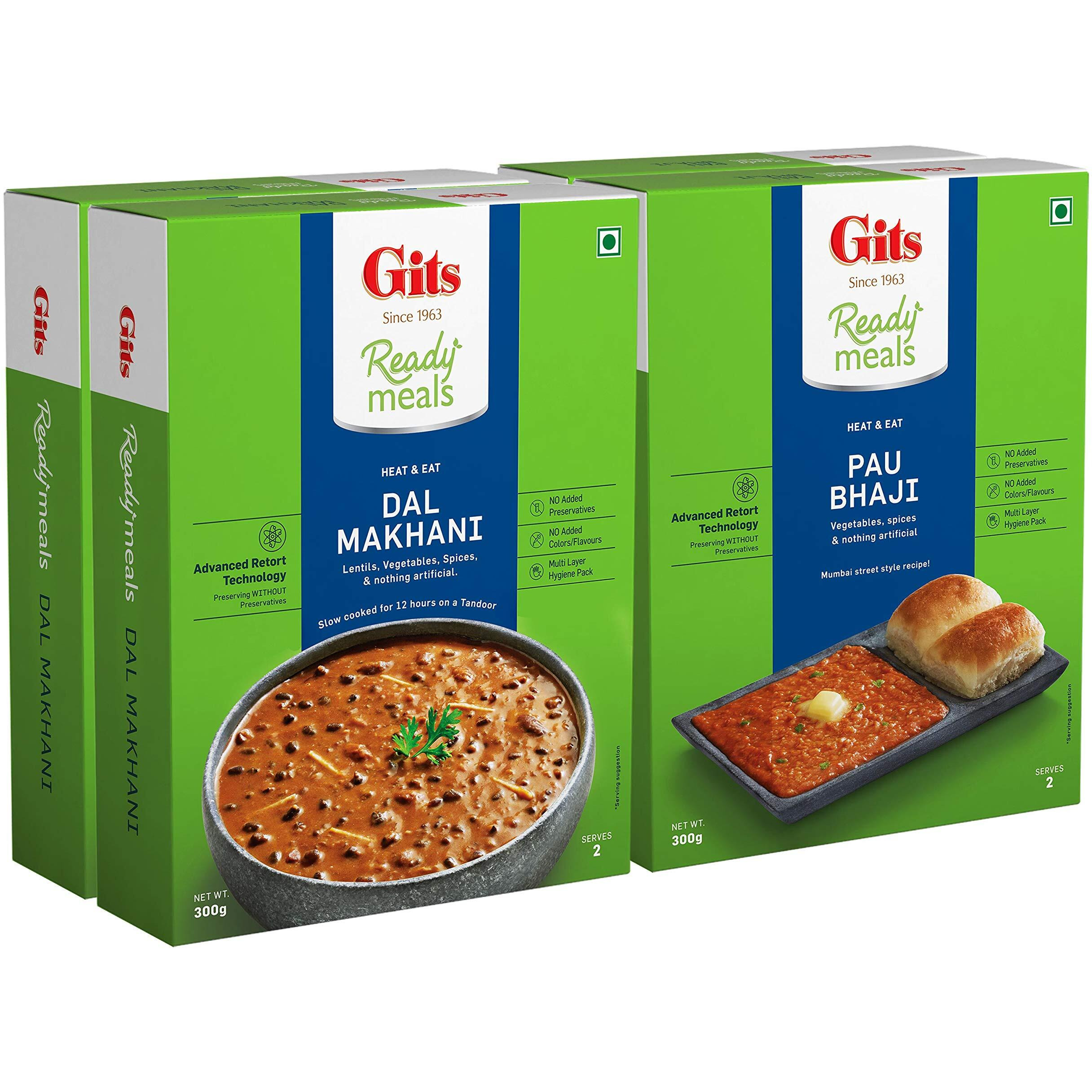 Gits Ready to Eat 1200g (Dal Makhani 300g X Pack of 2 + PAU Bhaji 300g X Pack of 2)