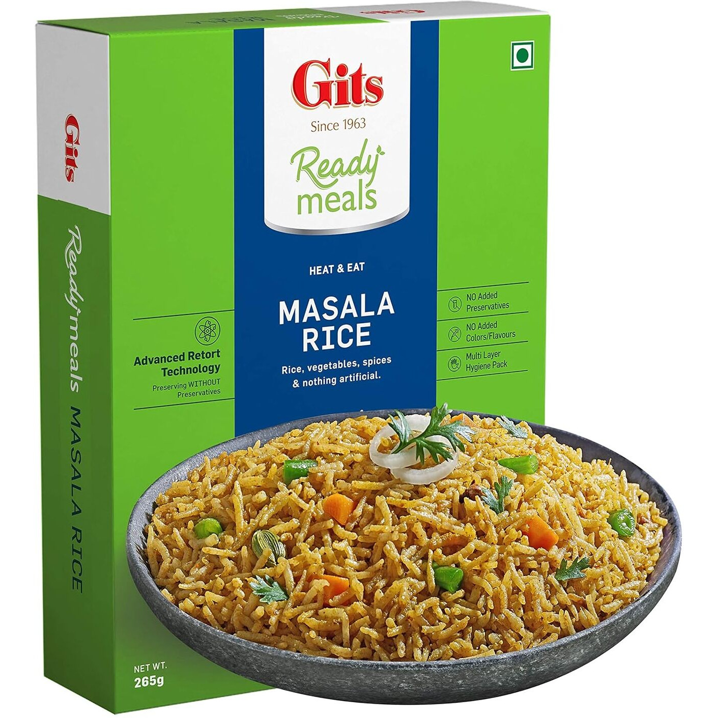 Gits Ready to Eat Masala Rice, Pure Veg Heat and Eat Rice Dish,Microwaveable, 265g