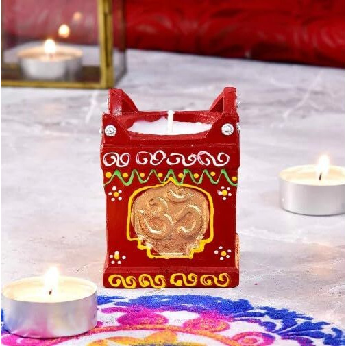 Om Traditional Tulsi Clay Handpainted Diya(Pack of 4)