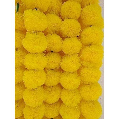 Pack of 5 Artificial Lemon Yellow Marigold Flower Garlands 5 Feet Long, for Parties, Indian Weddings, Indian Theme Decorations, Home Decoration, Photo Prop, Diwali, Indian Festival