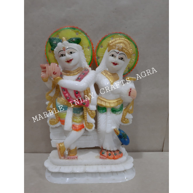 White Marble Radha Krishna Painted