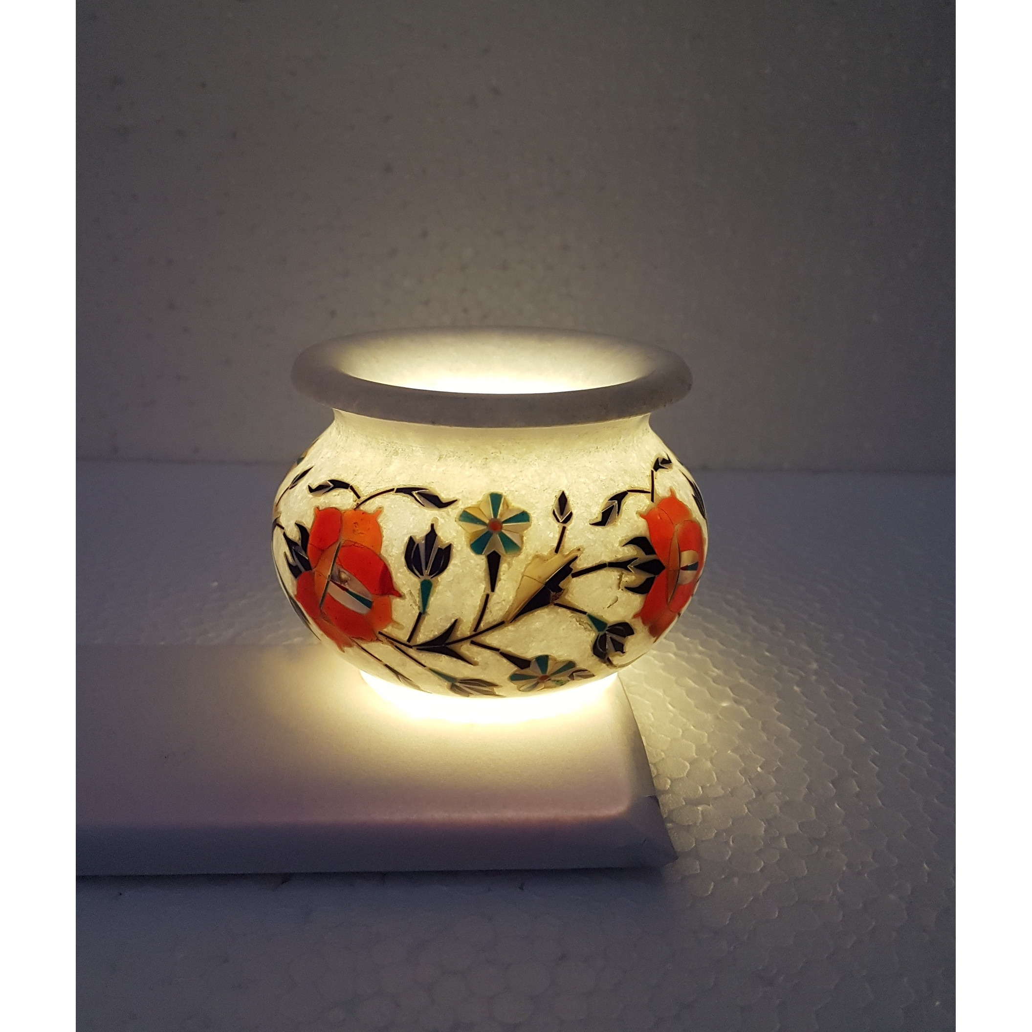 Marble Inlay Handcrafted  Candle Pot