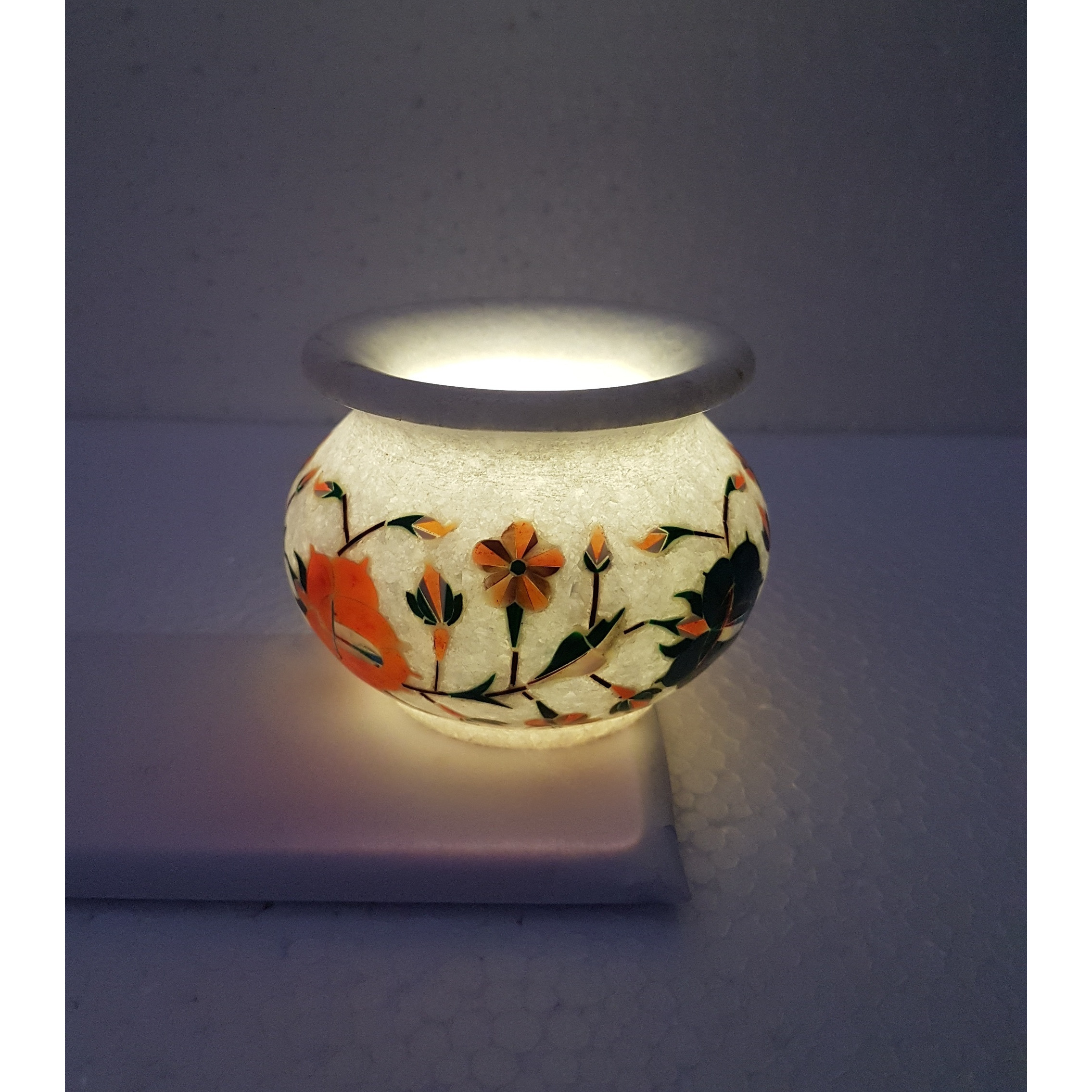 Marble Inlay Handcrafted Candle Pot