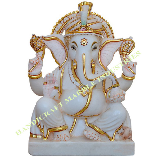 White Marble Ganesha Statue , Ganesha Moorti For Mandir, Fine Marble Ganesha Statue, Marble Ganesha