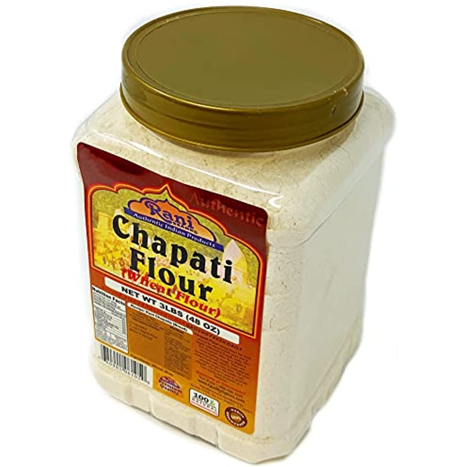 Rani Chapati Flour (100% Pure) 3lbs (48oz) for making roti & Indian breads ~ PET Jar, All Natural | Vegan | No Salt or Colors | NON-GMO | Indian Origin