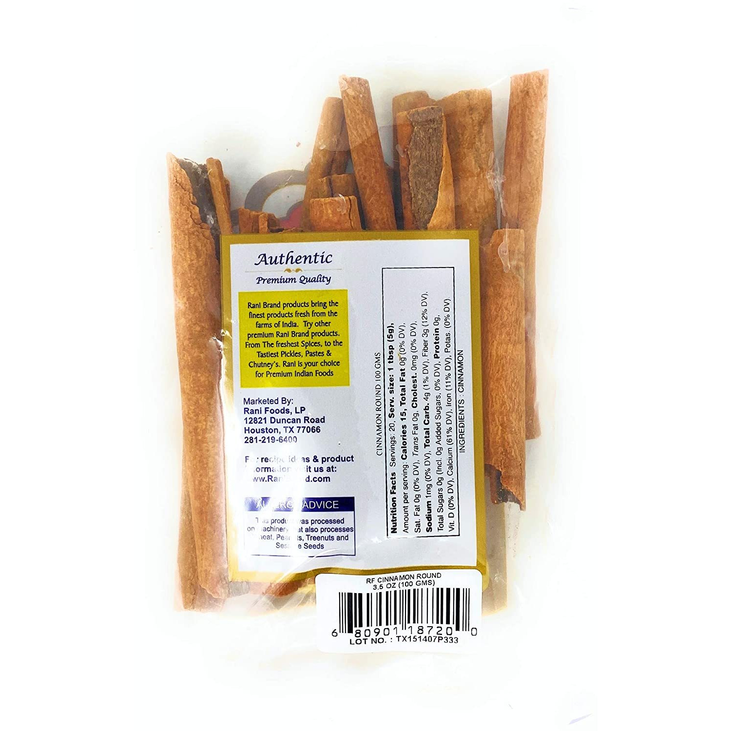 Rani Cinnamon Sticks 3.5oz (100g) ~ 11-13 Sticks 3 Inches in Length Cassia Cinnamon