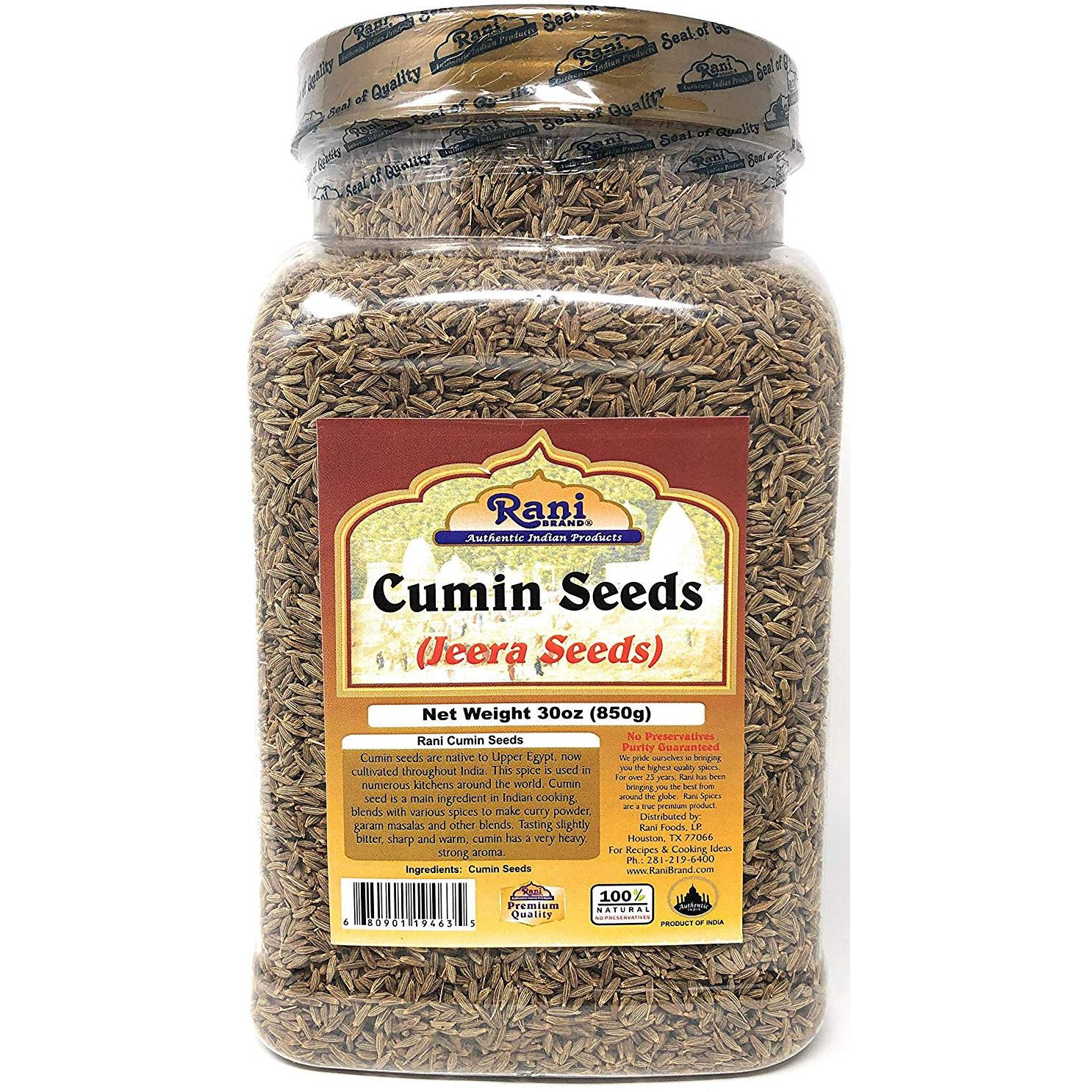 Rani Cumin Seeds Whole (Jeera) Spice 30oz (857g) Nearly 2lbs PET Jar ~ All Natural | Gluten Friendly | NON-GMO | Vegan | Indian Origin