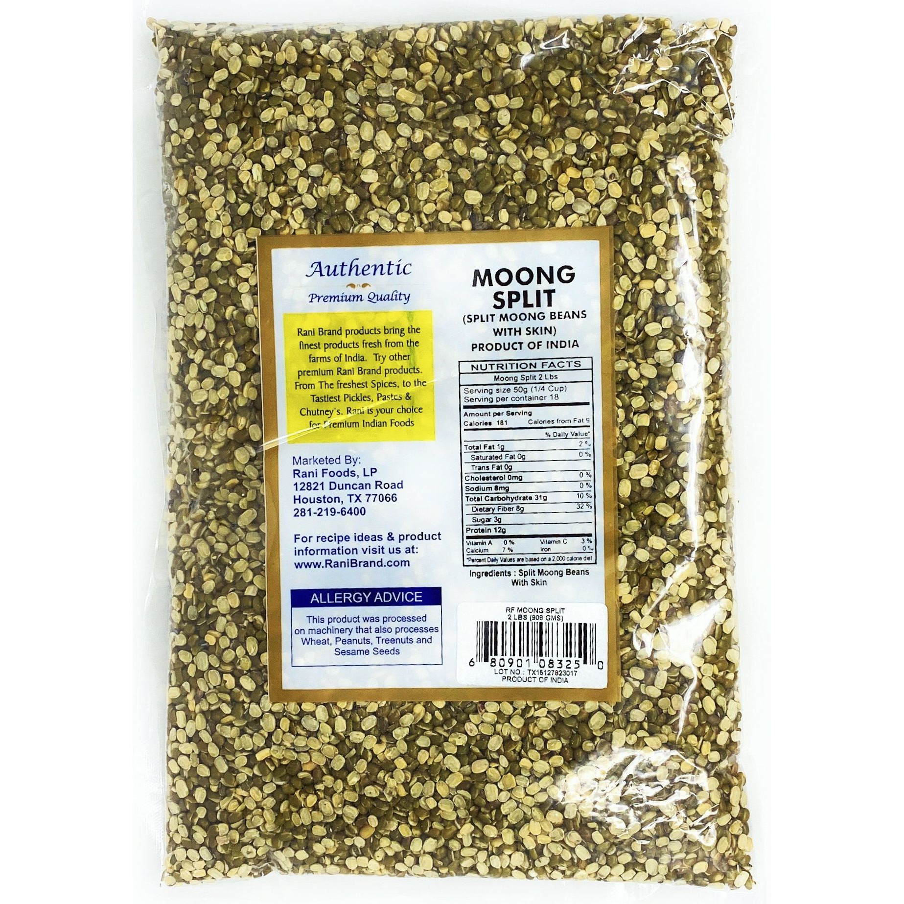 Rani Moong Split (Split Mung Beans WITH skin) Lentils Indian 2lbs (32oz) ~ All Natural | Gluten Free Ingredients | NON-GMO | Vegan???