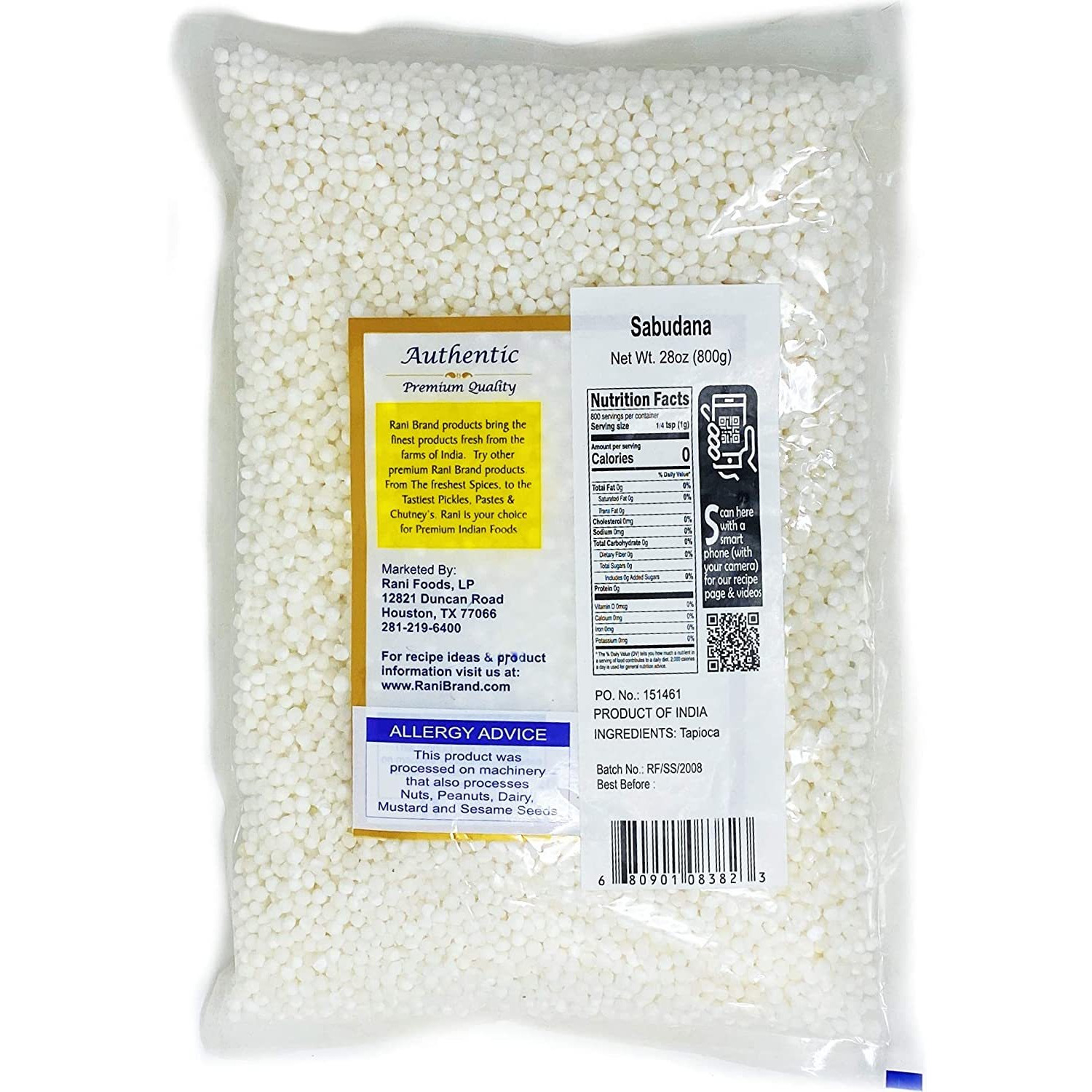 Rani Sabudana (Tapioca / Sago) Pearls 28oz (800g) ~ All Natural | Vegan | No Colors | NON-GMO | Indian Origin