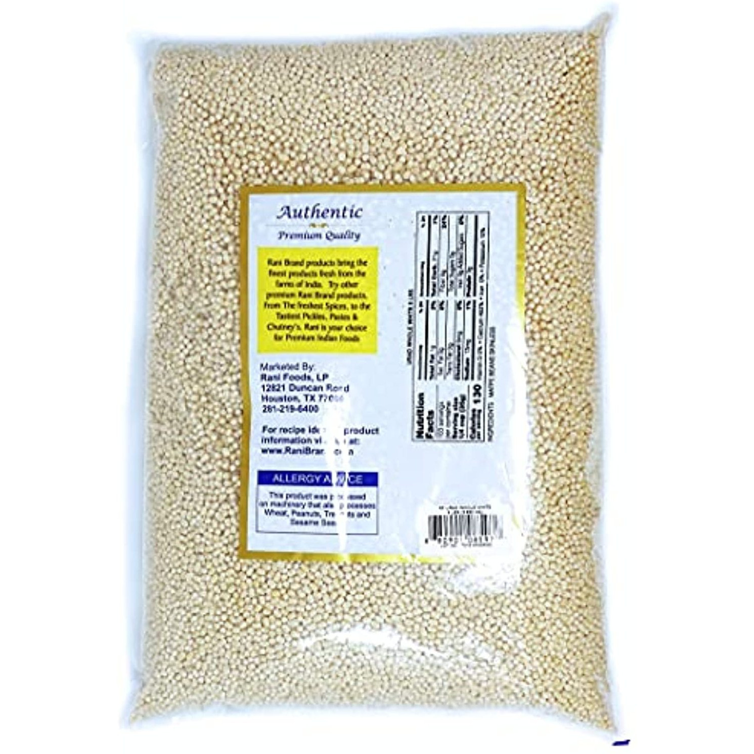 Rani Urid / Urad Whole White (Matpe Beans Skinless) Indian Lentils 8lbs (128oz) 8 Pound ~ All Natural | Gluten Friendly | NON-GMO | Vegan