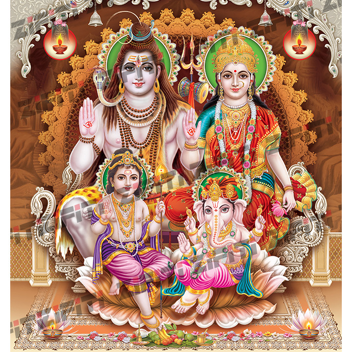 Buy Online Indian God Shiva Family With Decorated Background Print (Size: 4  in. x 6 in.)  1052176