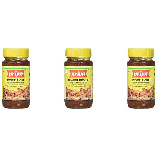 Pack of 3 - Priya Ginger Pickle Without Garlic - 300 Gm (10.6 Oz)