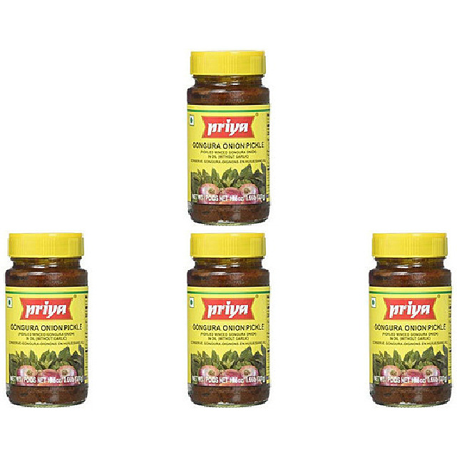 Pack of 4 - Priya Gongura Onion Pickle Without Garlic - 300 Gm (10.58 Oz)