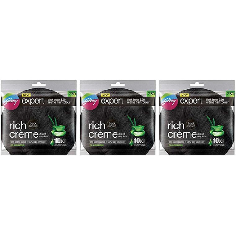 Pack of 3 - Godrej Expert Rich Creme Black Brown Hair Color - 20 Gm (0.7 Oz)