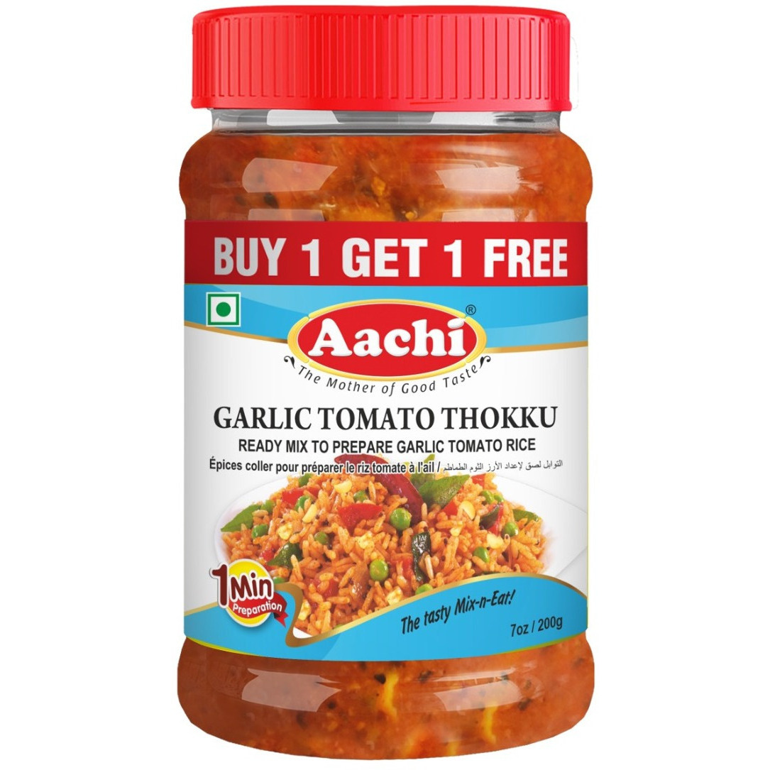 Pack of 4 - Aachi Garlic Tomato Thokku Rice Paste - 200 Gm (7 Oz) [Buy 1 Get 1 Free]