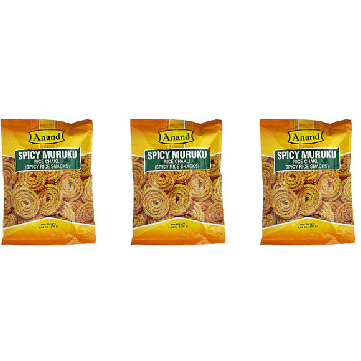 Pack of 3 - Anand Spicy Mullu Murukku Crunchy Snack - 200 Gm (7 Oz)