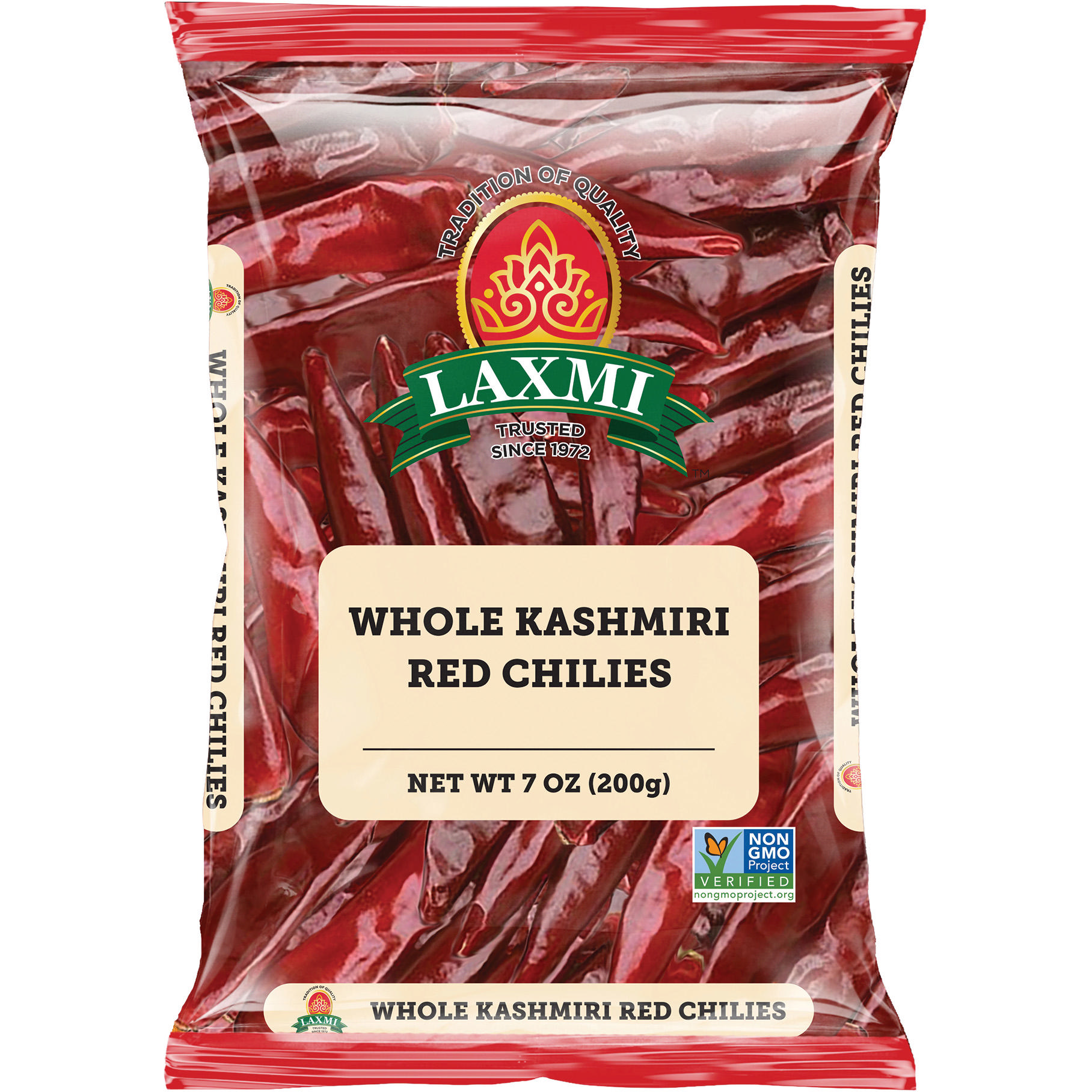 Pack of 3 - Laxmi Whole Kashmiri Red Chilies - 7 Oz (200 Gm)