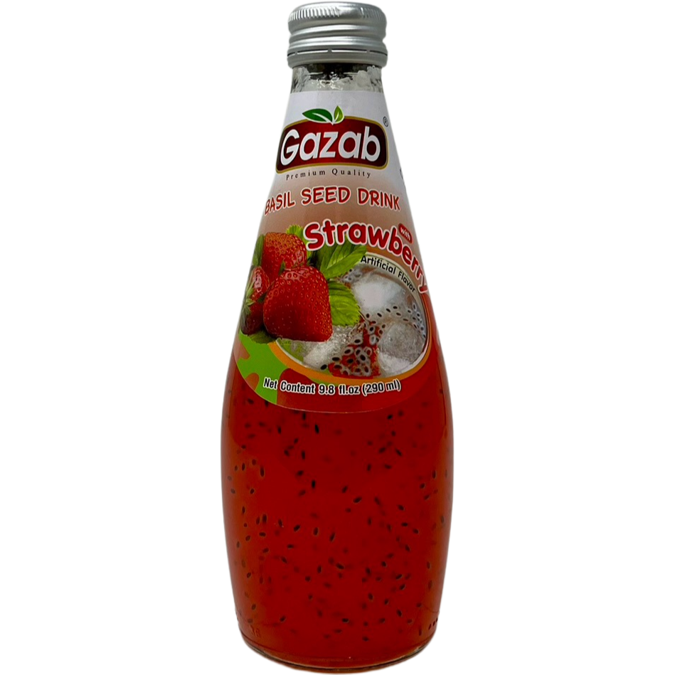 Pack of 2 - Gazab Basil Seed Drink Strawberry Flavor - 9.8 Fl Oz (290 Ml)